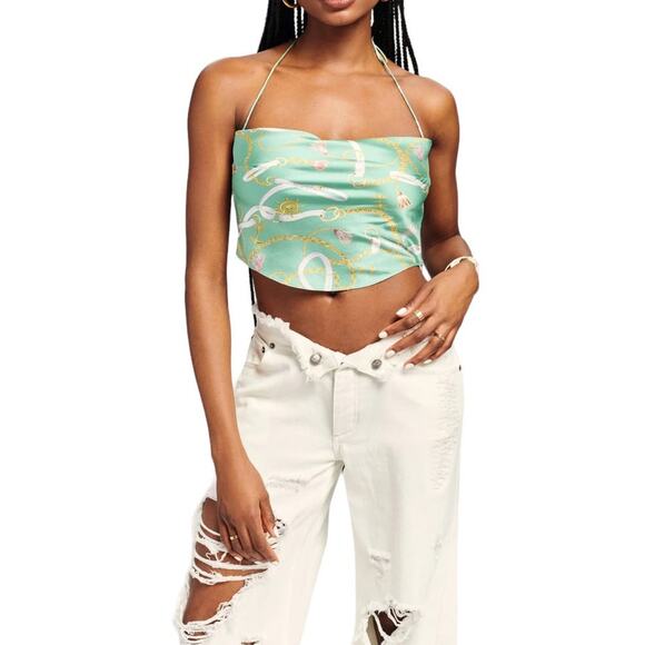 Ser.O.Ya Ellison Print Silk Top Green Nautical Size Large NWT - Picture 9 of 9